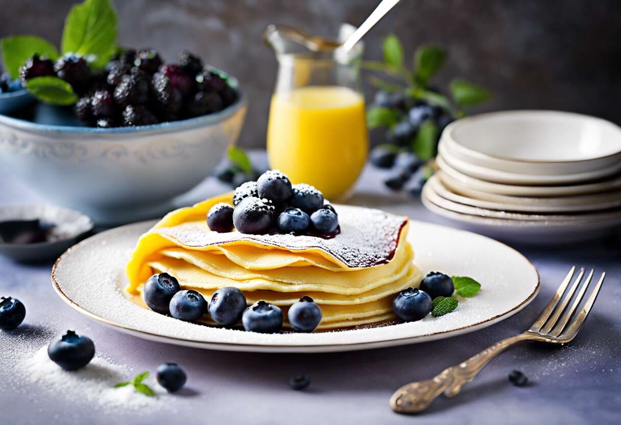 Comment préparer une crêpe épaisse façon gâteau de Savoie aux myrtilles ?