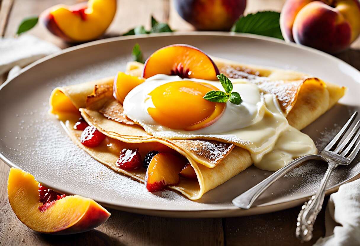 Recette de crêpe bretonne à la pêche Melba : un délice sucré