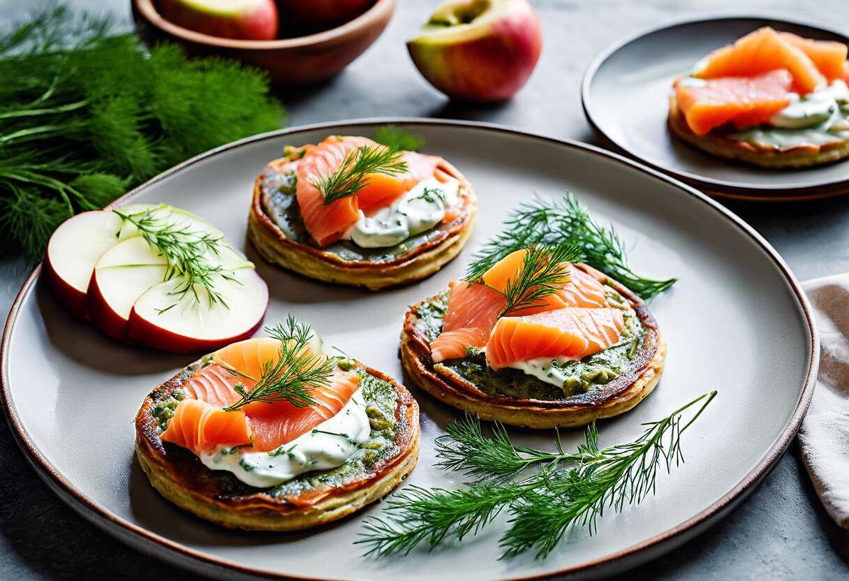 Comment préparer des galettes au saumon gravlax, fenouil, pomme et crème à l’aneth pour un brunch parfait ?