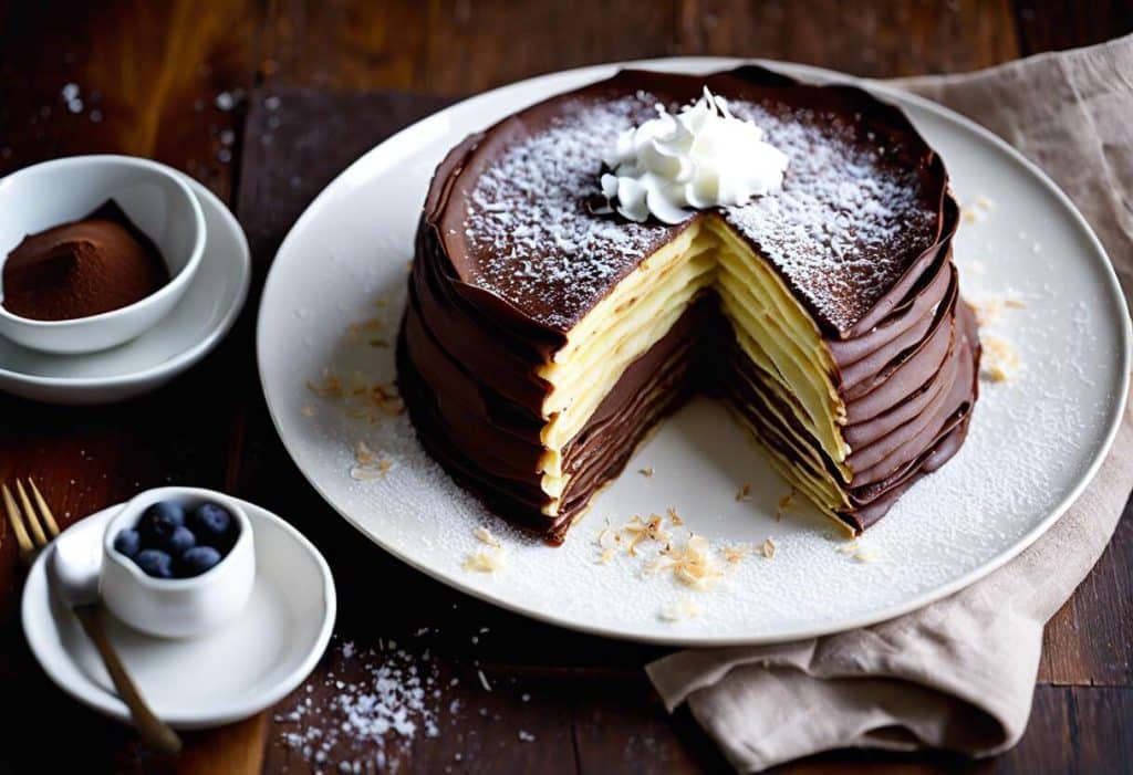 Gâteau de crêpes au chocolat et coco : recette gourmande et facile