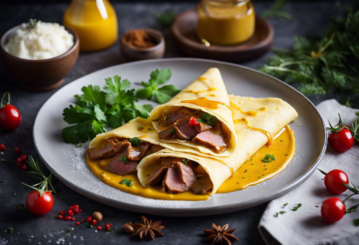 Crêpes au curry et mignon de veau aigre-doux : la recette savoureuse