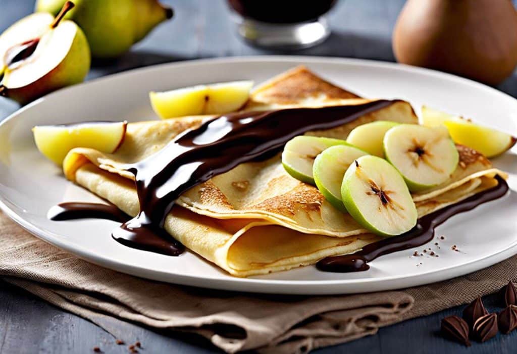 Délicieuse crêpe aux poires et chocolat