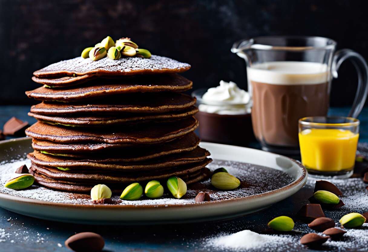Recette de Pancakes au Chocolat et Chantilly Pistache