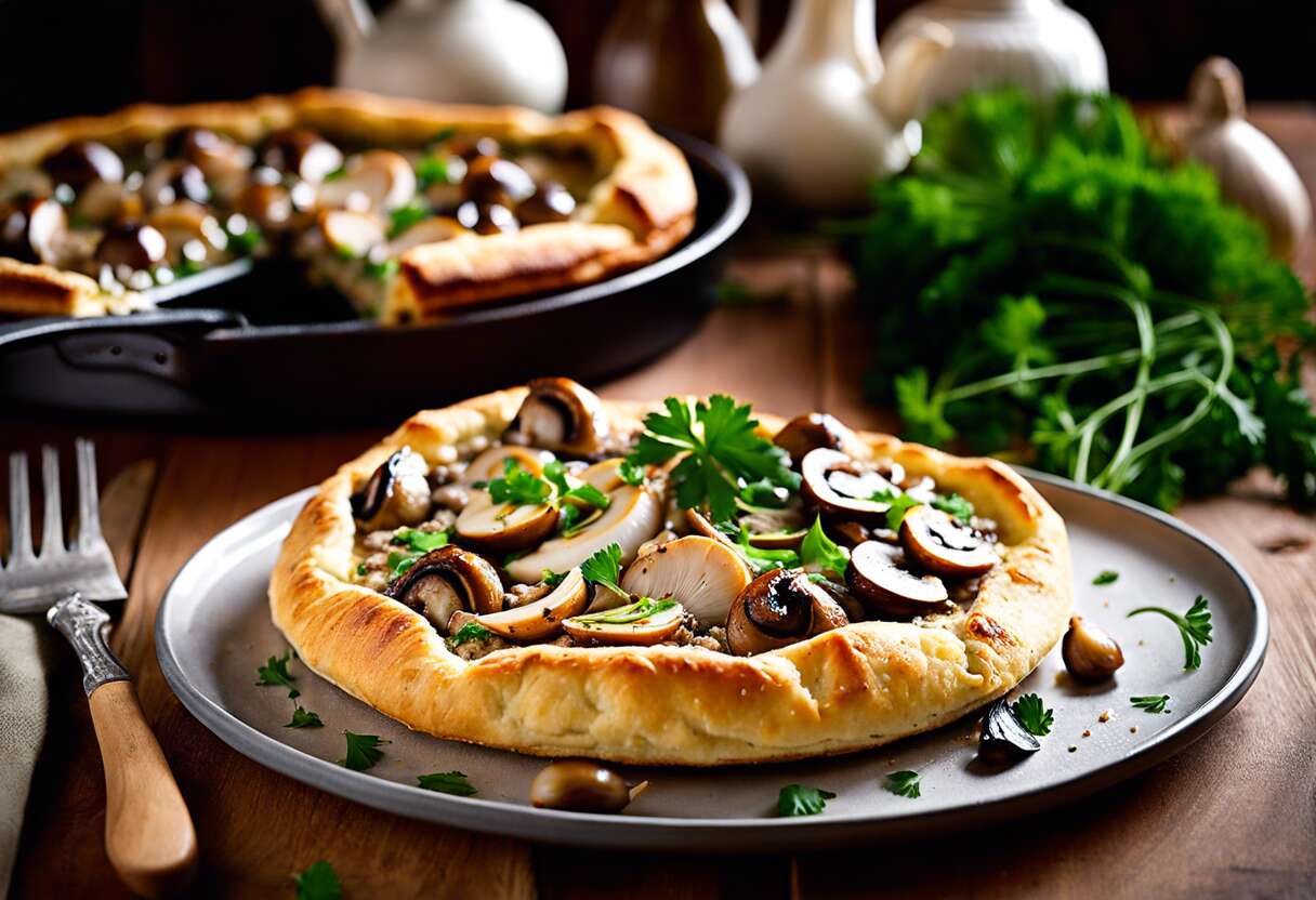 Galette de sarrasin aux champignons et émincés de poulet