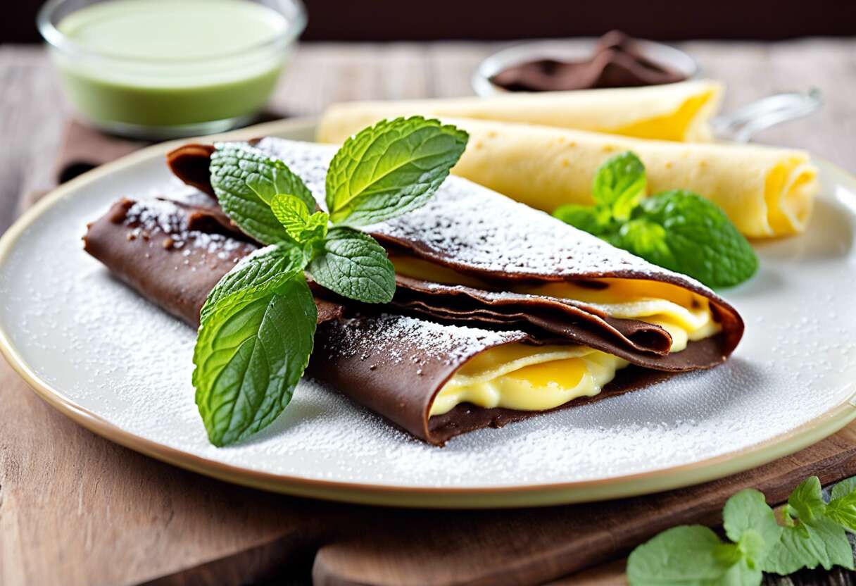 Crêpes légères au chocolat, verveine et menthe : la recette