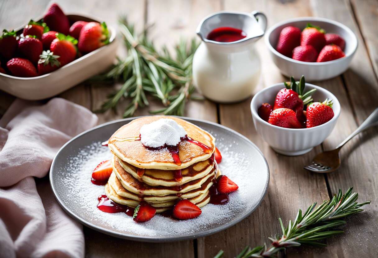 Crêpes au lait d'amande et compote de fraises au romarin