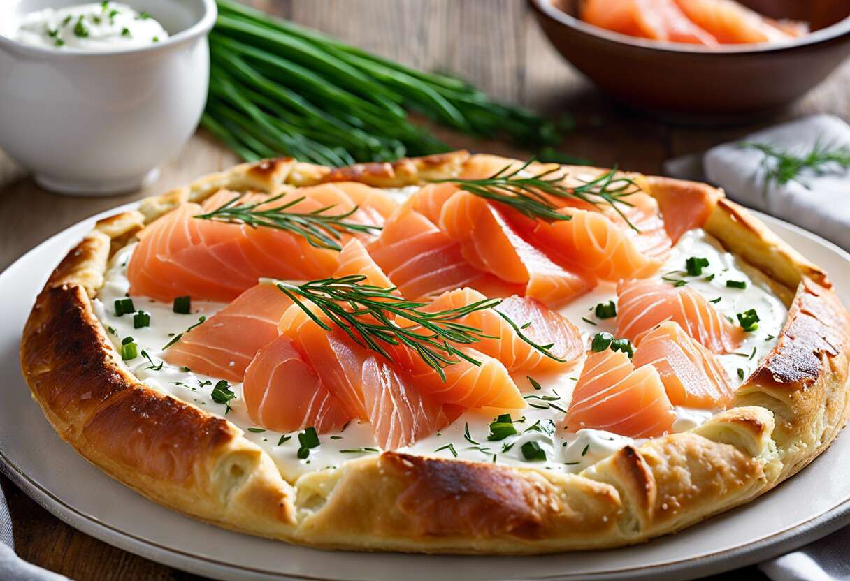Galette au saumon fumé, crème et ciboulette