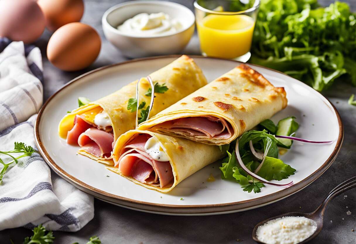 Crêpes roulées au jambon et salade