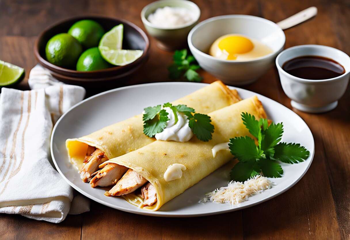 Recette de crêpes thaï au lait de coco et poulet mariné au citron vert