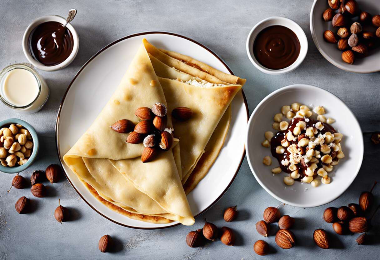 Crêpes à la pâte à tartiner maison et noisettes torréfiées