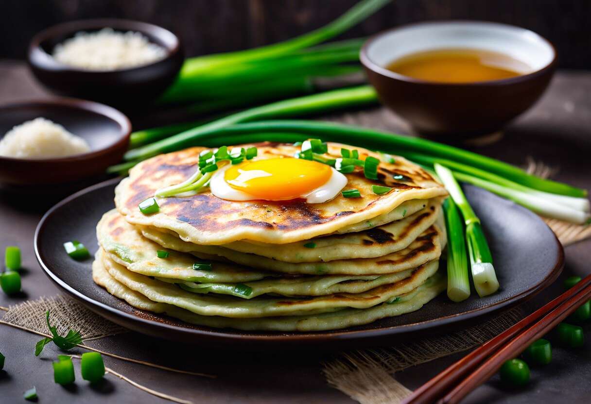 Crêpes chinoises aux oignons : recette sans œufs et sans lait