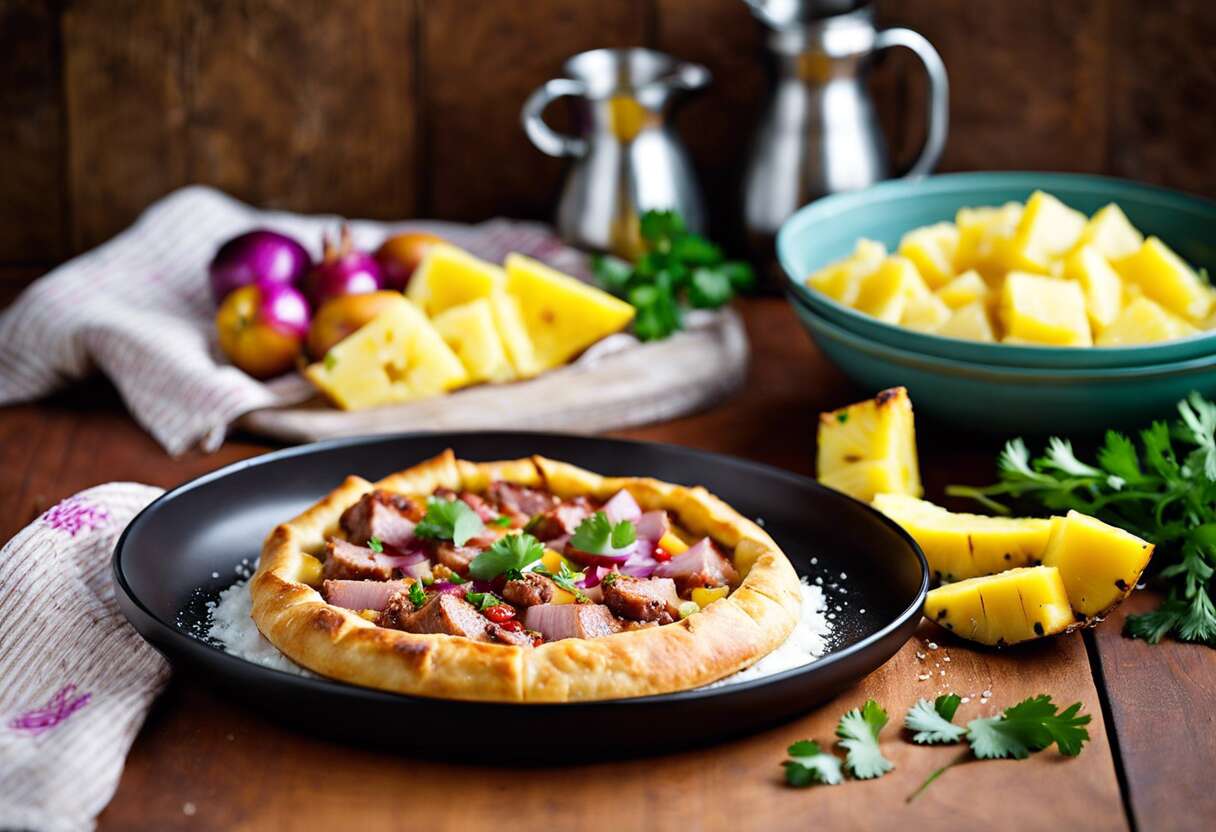 Galette aux dés de porc et ananas : recette exotique