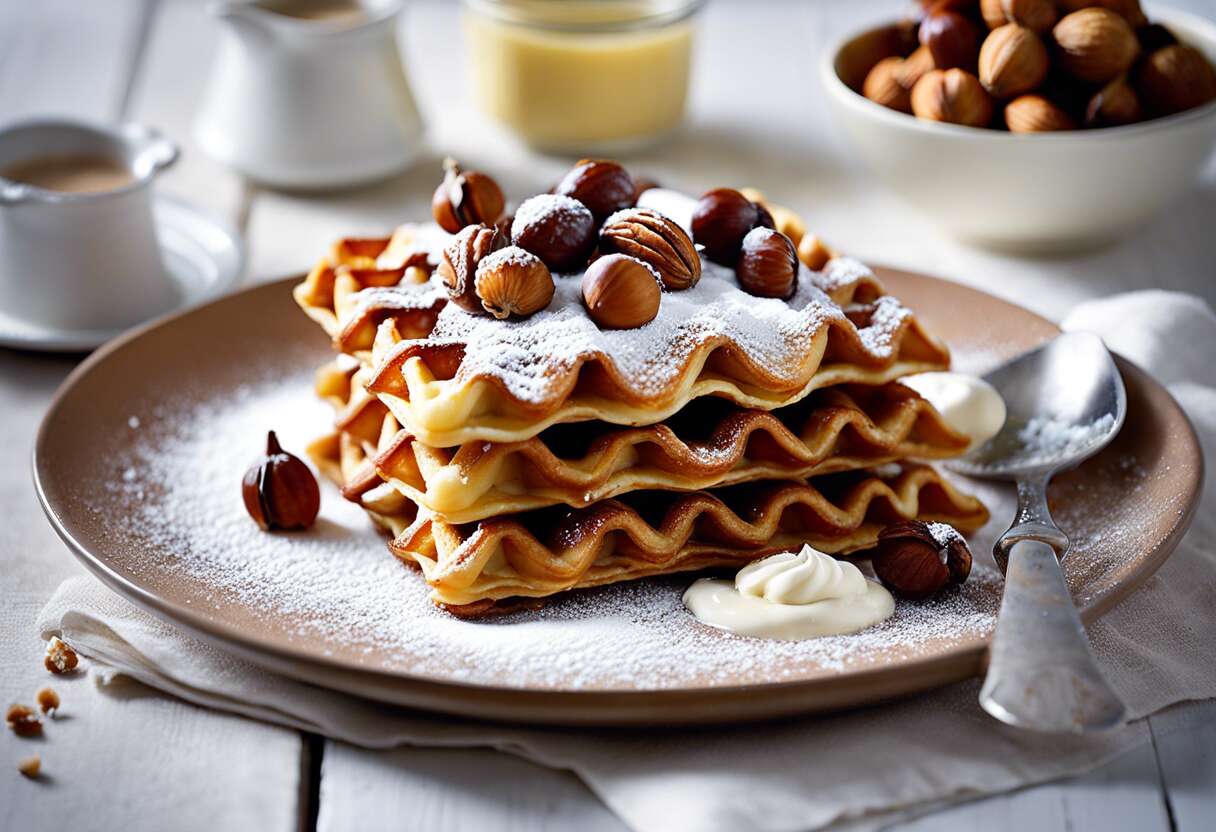 Gaufre noisette aux marrons confits et chantilly maison