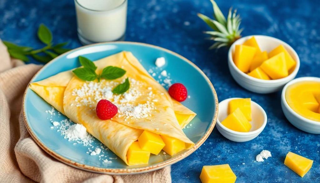 Crêpes exotiques mangue, ananas et coco sans gluten ni œufs