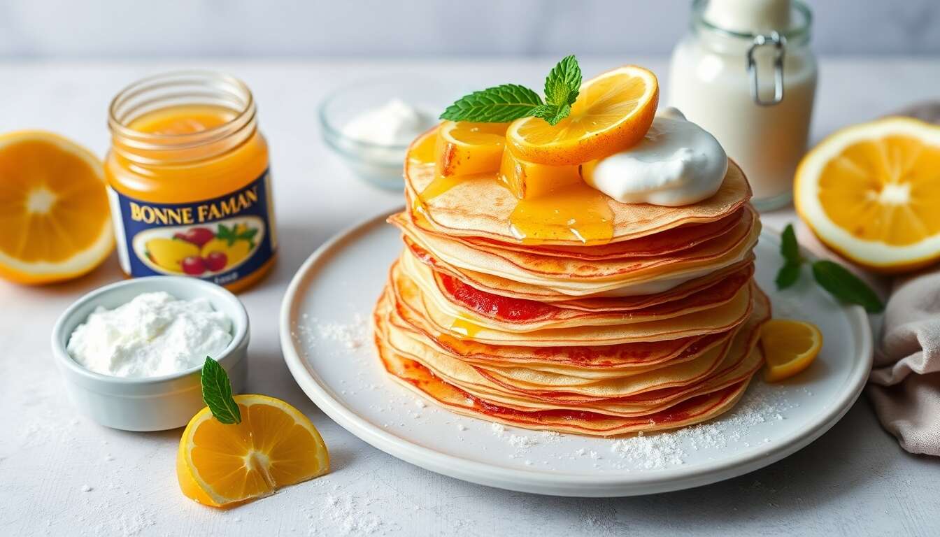 Mille-feuille de crêpes à la confiture d'ananas et passion Bonne Maman, crème coco