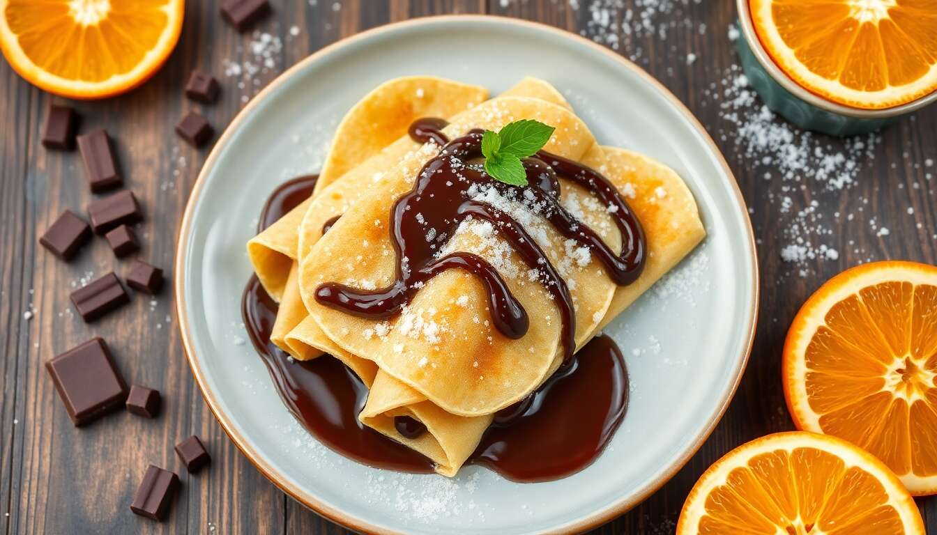Tagliatelles de crêpes au chocolat : recette gourmande avec sauce chocolat-orange