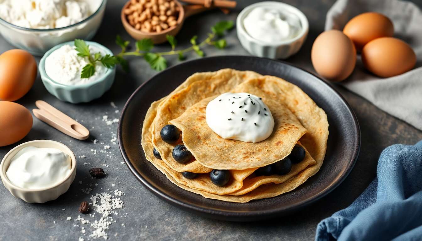 Crêpes de sarrasin sans sucre au yaourt grec