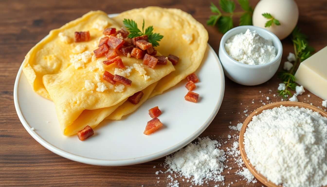 Crêpes de pommes de terre aux lardons et fromage de brebis