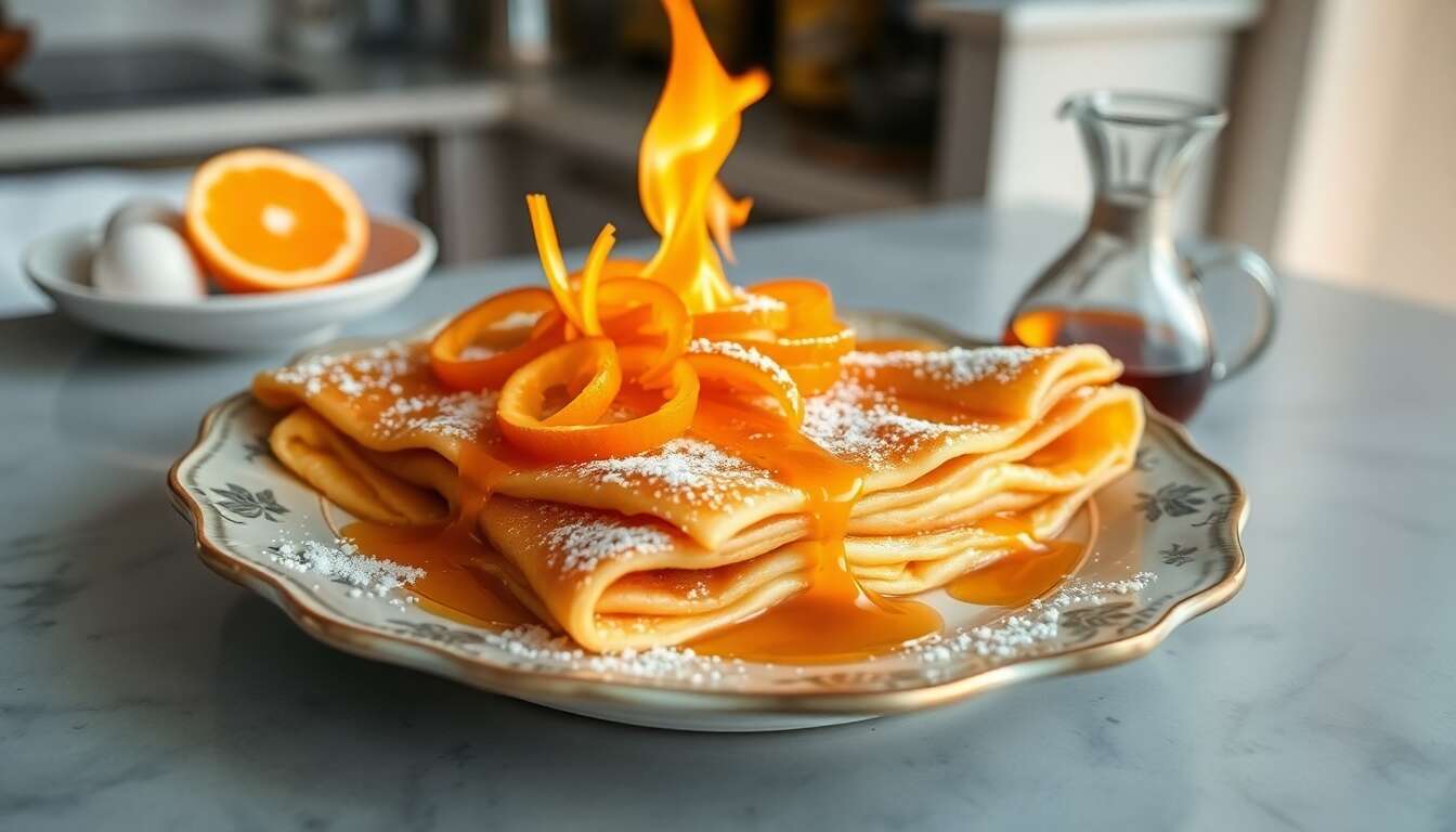 Crêpes Suzette flambées : recette authentique et gourmande