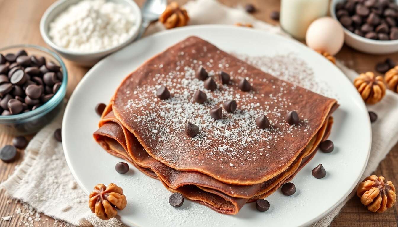 Crêpes au chocolat noir et cerneaux de noix : recette gourmande