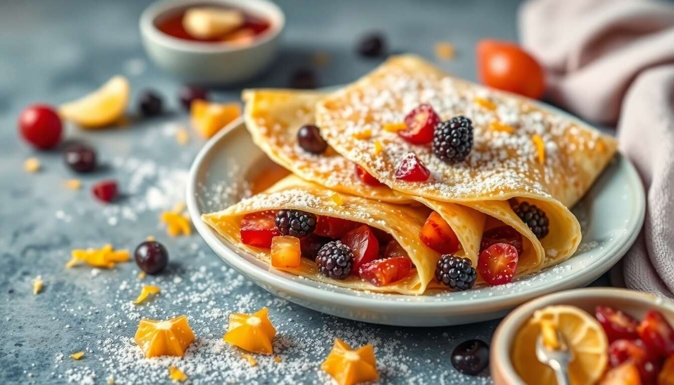 Crêpes fourrées aux fruits flambées au rhum : recette gourmande