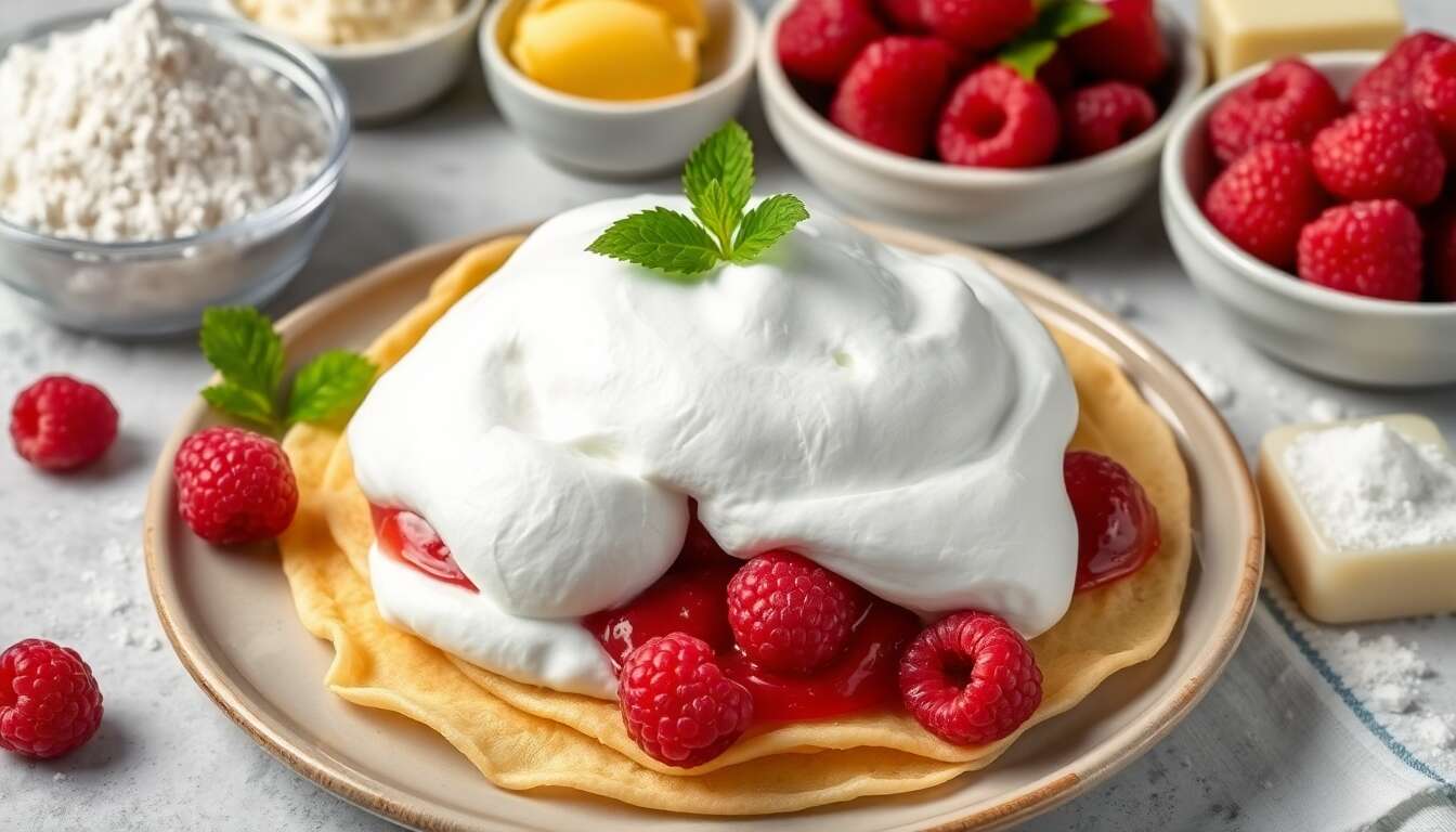 Crêpes façon tarte aux framboises meringuée : recette gourmande