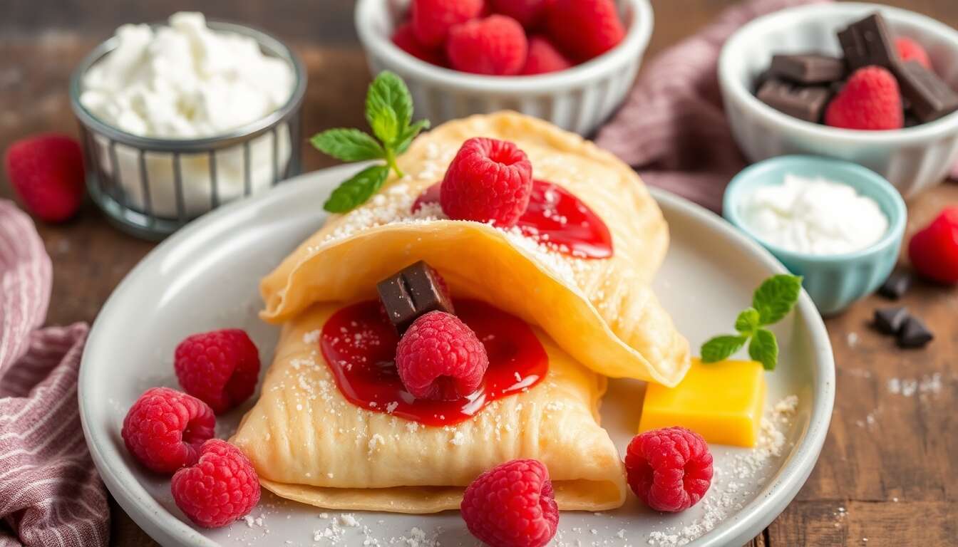 Aumônières de crêpes aux framboises maison : recette gourmande