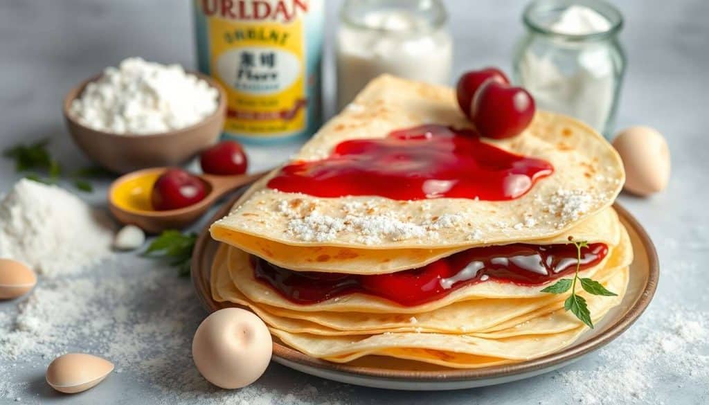 Gâteau de crêpes à la confiture de cerises