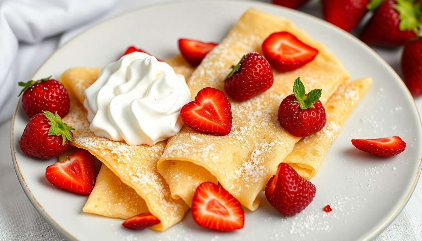 Crêpes dentelles aux fraises de Plougastel et crème
