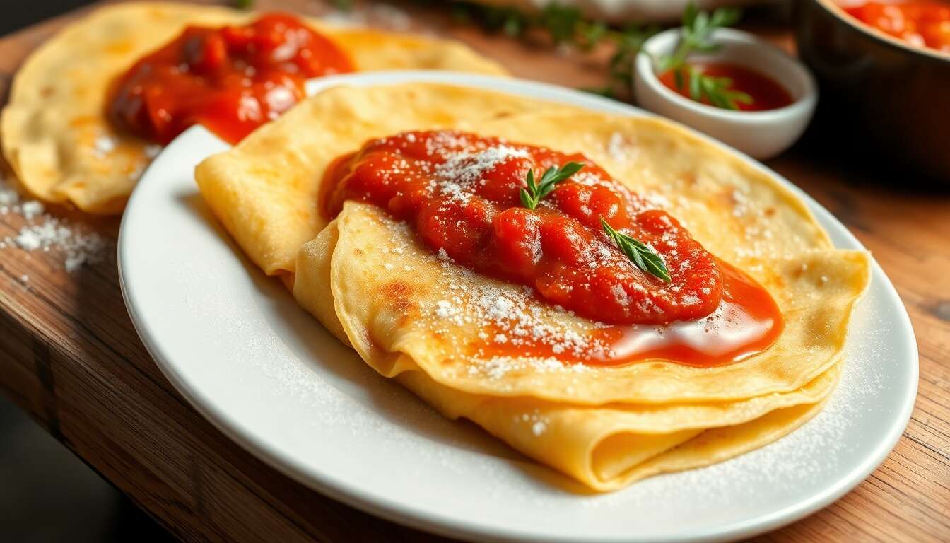 Crêpes salées à la sauce tomate : recette facile et savoureuse