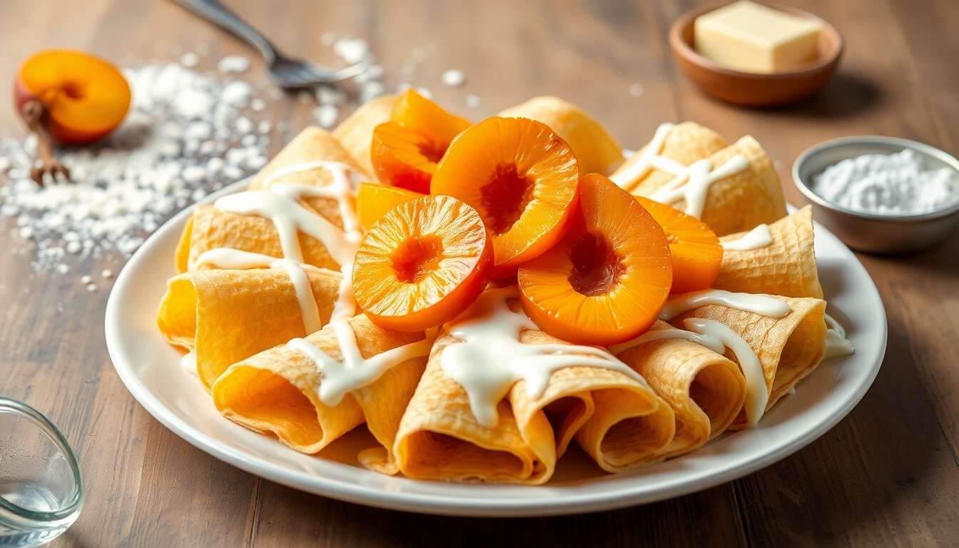 Recette de corolle de crêpes aux abricots et chocolat blanc