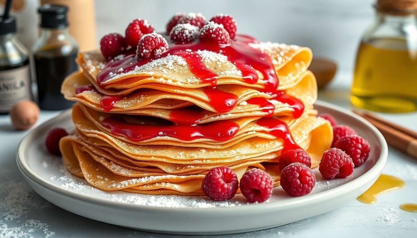 Crêpes de châtaigne à la vanille et coulis de framboises : recette gourmande