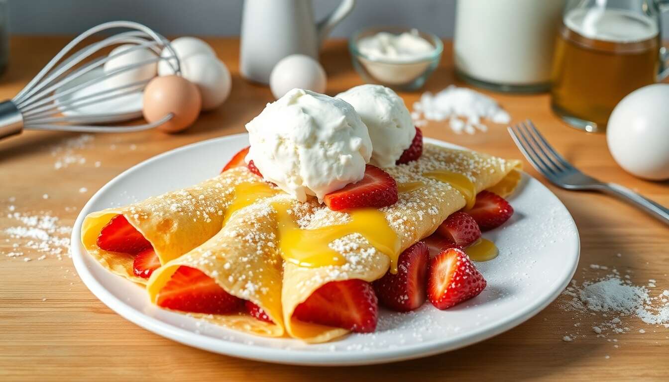 Crêpe aux fraises et glace vanille : recette gourmande