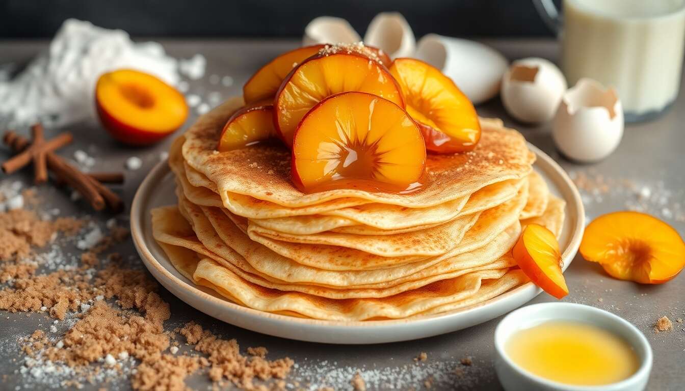 Crêpes aux pêches caramélisées : la recette gourmande