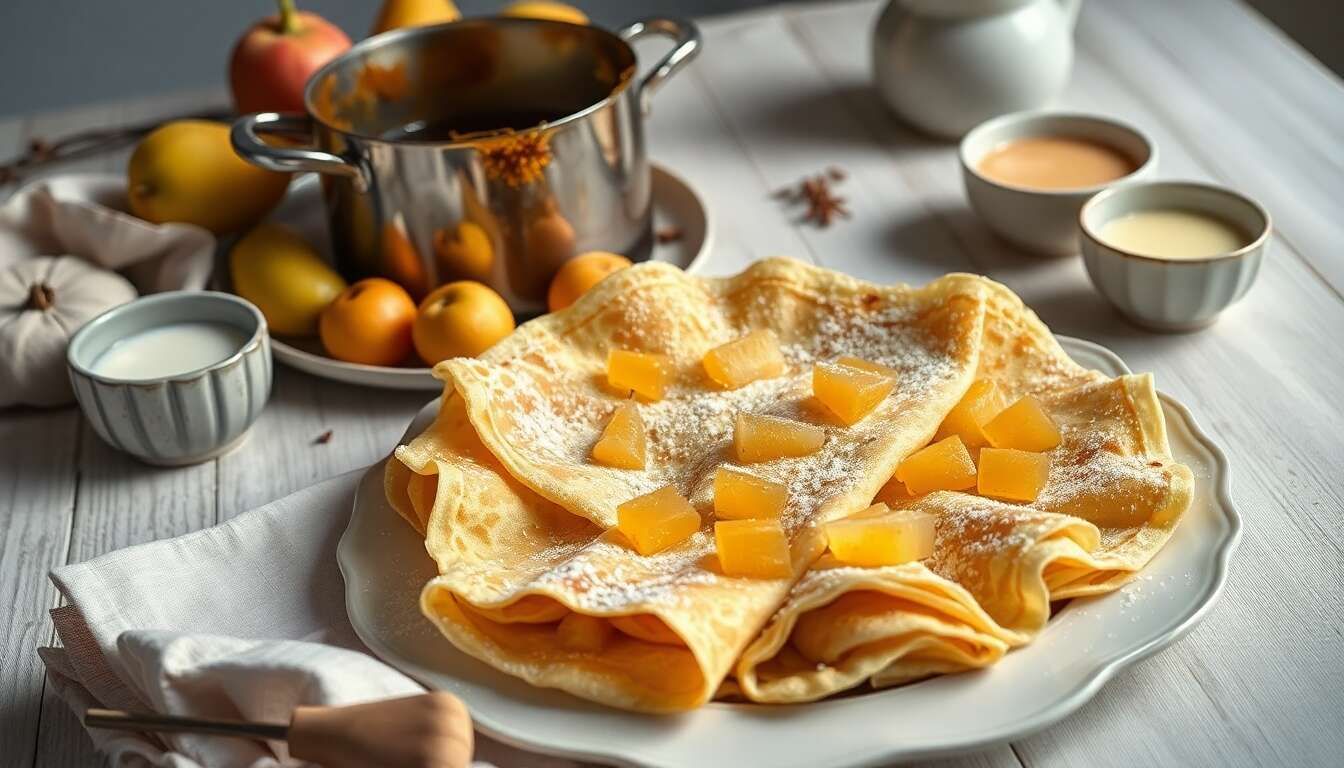 Crêpes aux poires confites au miel : une recette gourmande