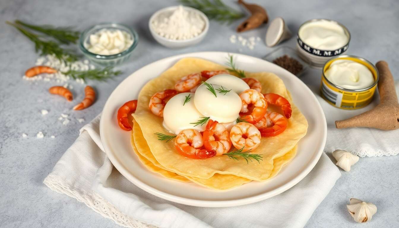 Crêpes aux crevettes à la crème : recette gourmande et facile
