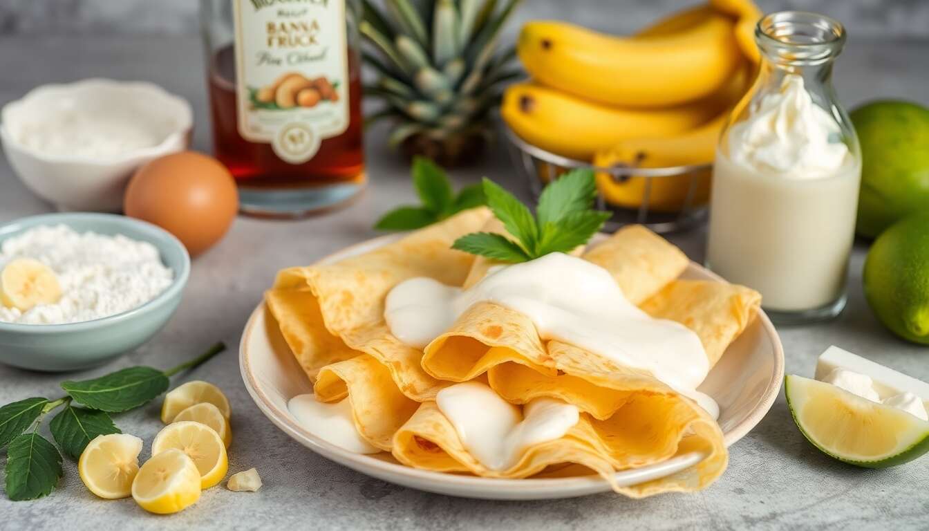Crêpes à la banane, rhum et sauce Piña Colada : recette gourmande
