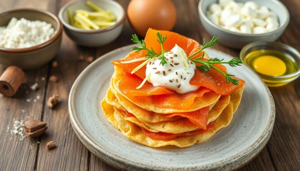 Mini-crêpes au saumon fumé, fenouil et yogourt au cumin : recette gourmande