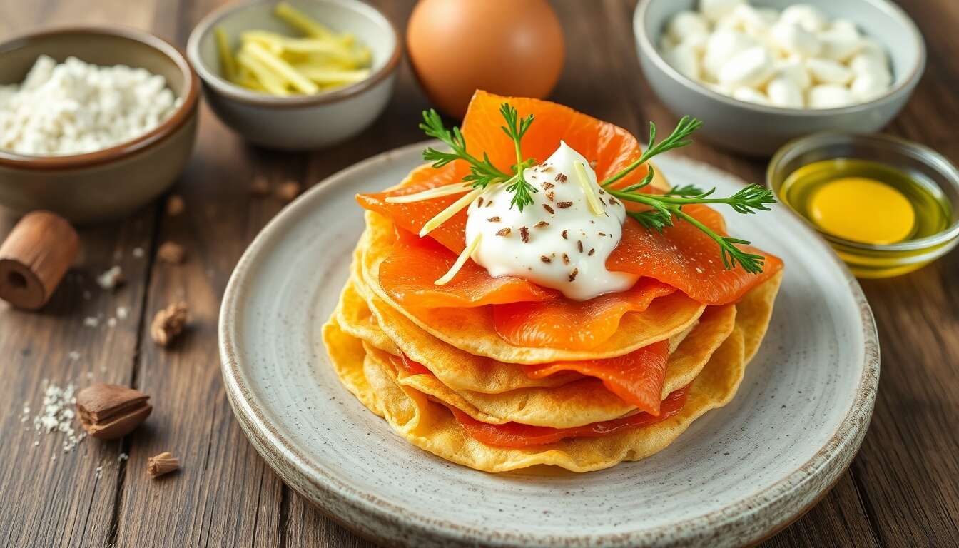 Mini-crêpes au saumon fumé, fenouil et yogourt au cumin : recette gourmande