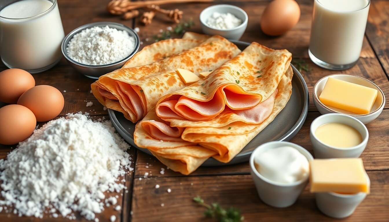 Crêpes complètes au jambon et emmental : recette savoureuse