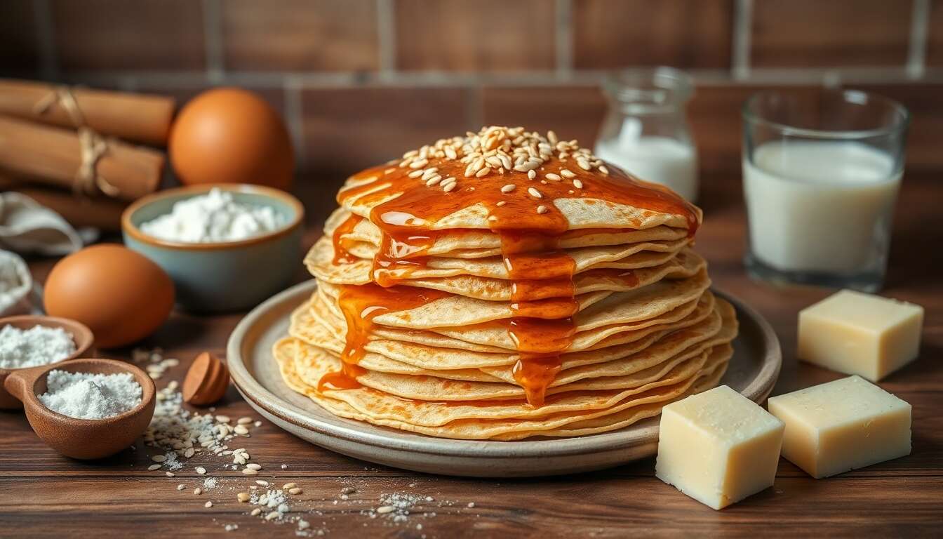 Crêpes au caramel beurre salé et graines de sésame