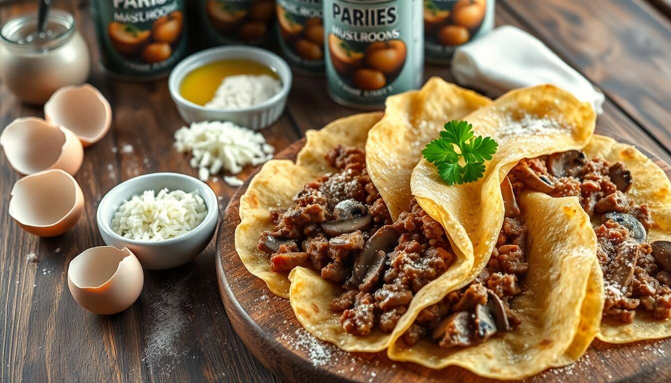 Crêpes farcies au bifteck et champignons : recette gourmande