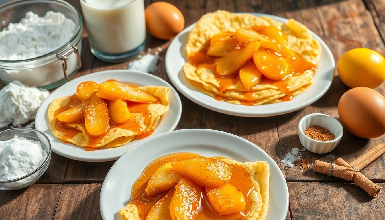 Crêpes dorées aux poires caramélisées et sirop d'érable