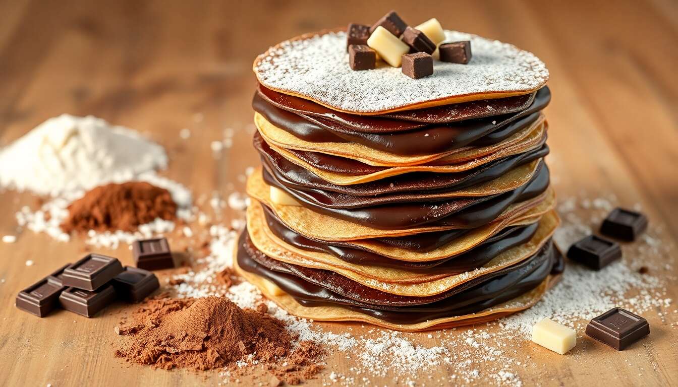 Gâteau de crêpes aux deux chocolats : recette gourmande