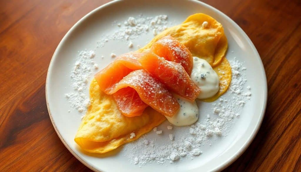 Crêpe de saumon à la sauce fromage bleu : recette gourmande