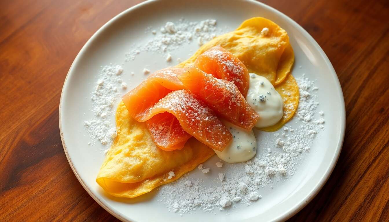 Crêpe de saumon à la sauce fromage bleu : recette gourmande