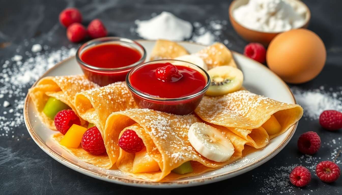 Maki de crêpes aux fruits : délice au ketchup de framboises