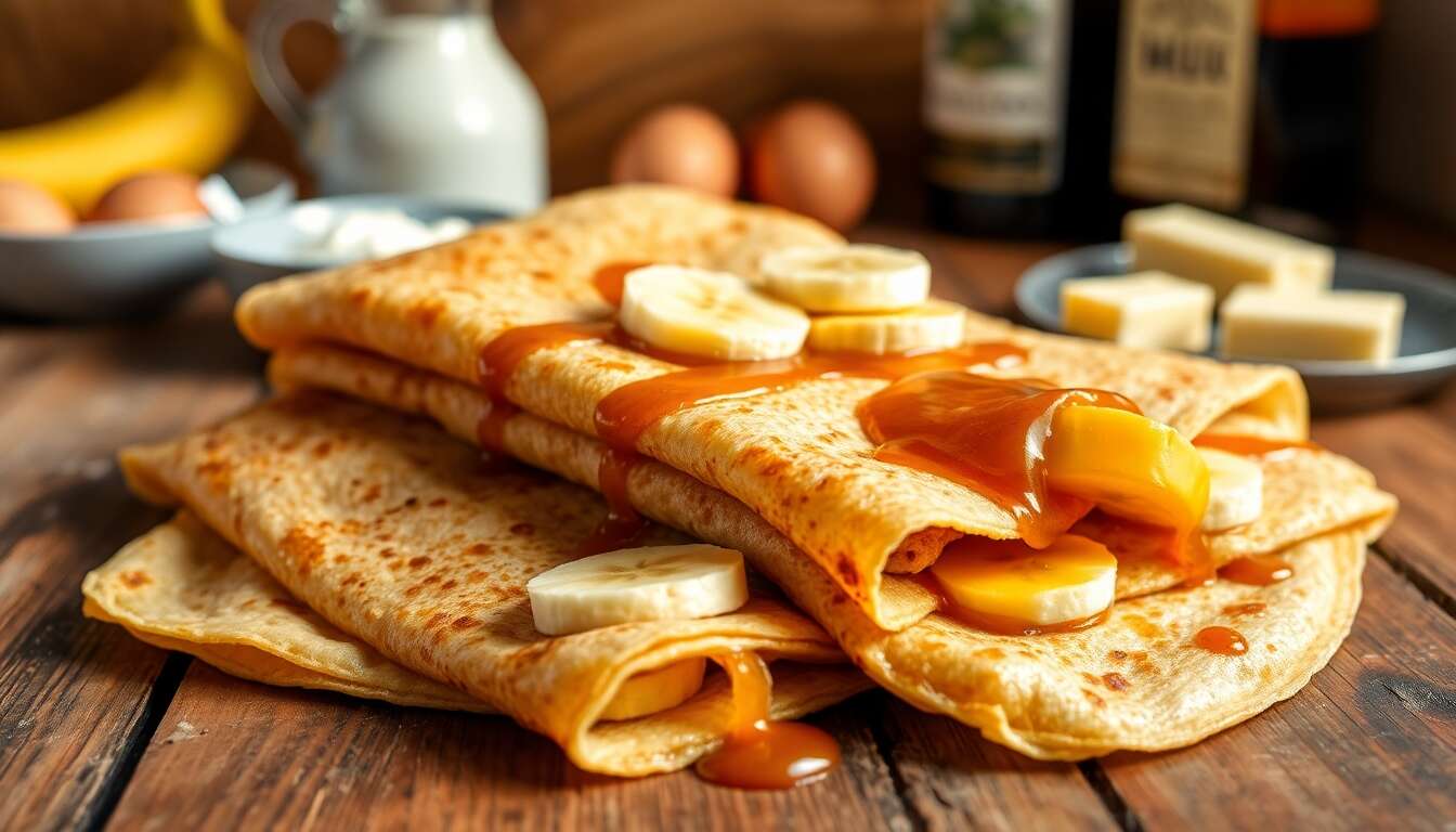 Crêpes fourrées à la banane flambées au rhum : recette gourmande