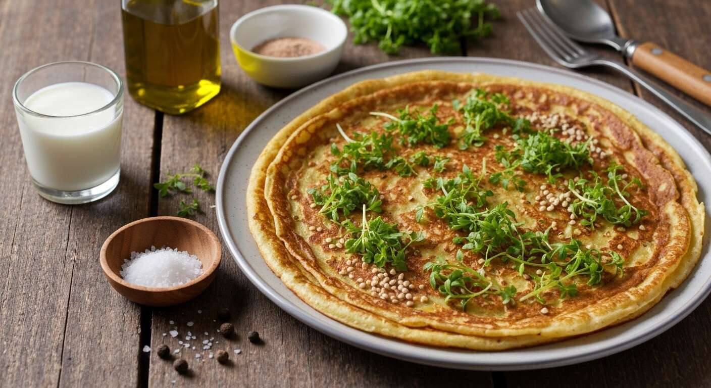 Grosse crêpe matefaim au cresson et à la ciboulette : recette savoureuse