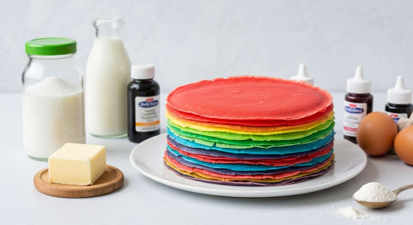 Gâteau de crêpes arc-en-ciel : recette facile et colorée